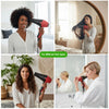 Four women using a hair dryer in various settings with text 'For different hair types'.